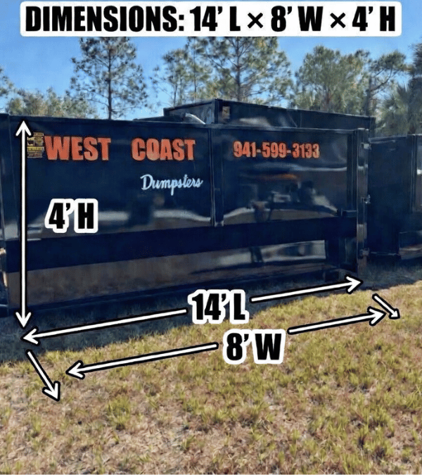 10 yard roll off dumpster dimensions Sarasota 14ft long 8ft wide 4ft high