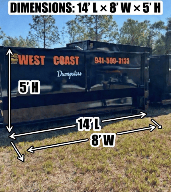 Sarasota dumpster sizes comparison chart 10 yard 12 yard 16 yard dimensions
